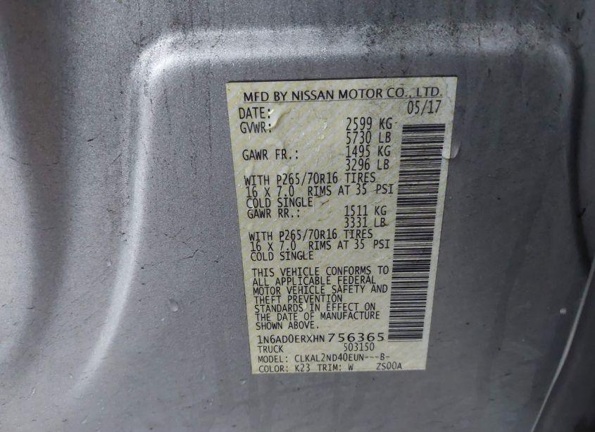 Photo 9 of 2017 Nissan Frontier SV (VIN 1N6AD0ERXHN756365)