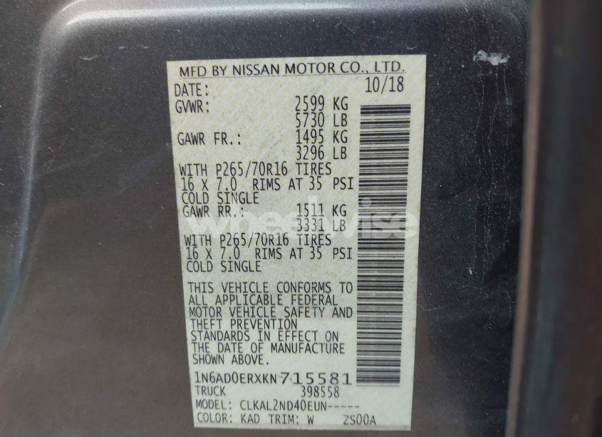 Photo 9 of 2019 Nissan Frontier SV (VIN 1N6AD0ERXKN715581)