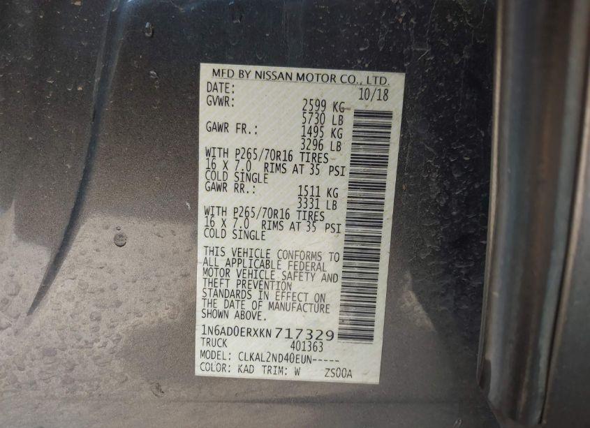 Photo 9 of 2019 Nissan Frontier SV (VIN 1N6AD0ERXKN717329)