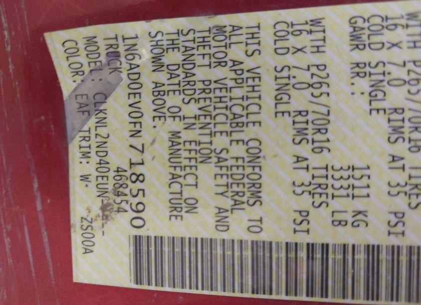 Photo 9 of 2015 Nissan Frontier SV (VIN 1N6AD0EV0FN718590)