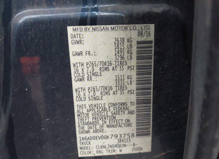 Photo 9 of 2016 Nissan Frontier SV (VIN 1N6AD0EV0GN793758)