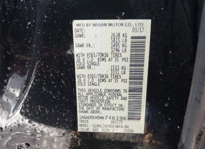 Photo 9 of 2017 Nissan Frontier SV (VIN 1N6AD0EV0HN746196)