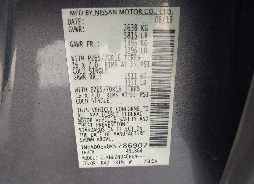 Photo 9 of 2019 Nissan Frontier SV (VIN 1N6AD0EV0KN786902)