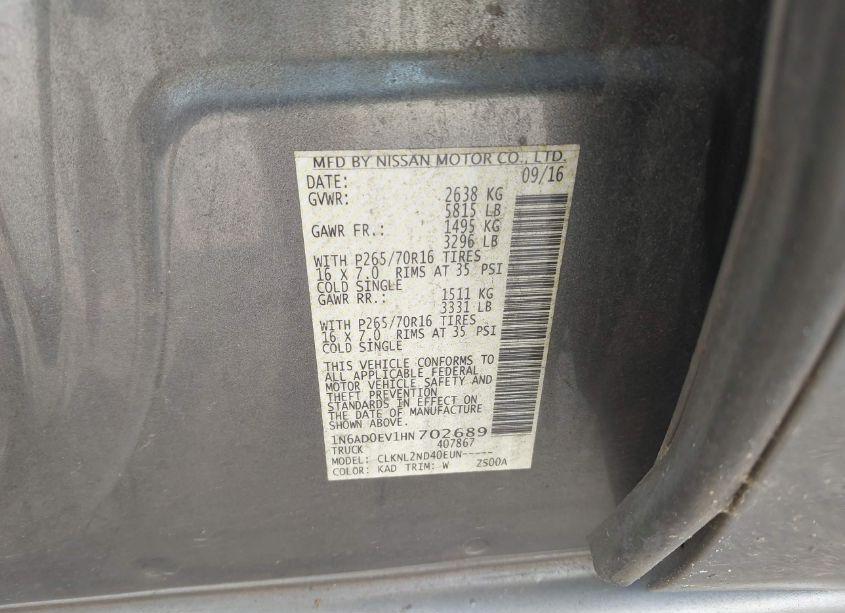 Photo 9 of 2017 Nissan Frontier SV (VIN 1N6AD0EV1HN702689)