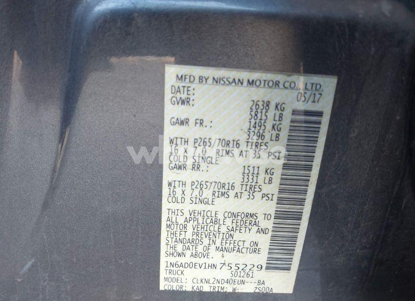 Photo 9 of 2017 Nissan Frontier SV (VIN 1N6AD0EV1HN755229)
