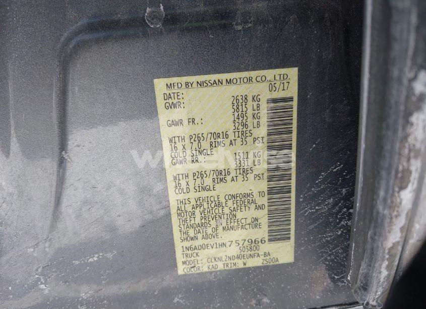 Photo 9 of 2017 Nissan Frontier SV (VIN 1N6AD0EV1HN757966)