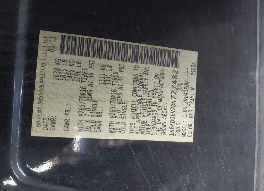 Photo 9 of 2013 Nissan Frontier SV (VIN 1N6AD0EV2DN727482)