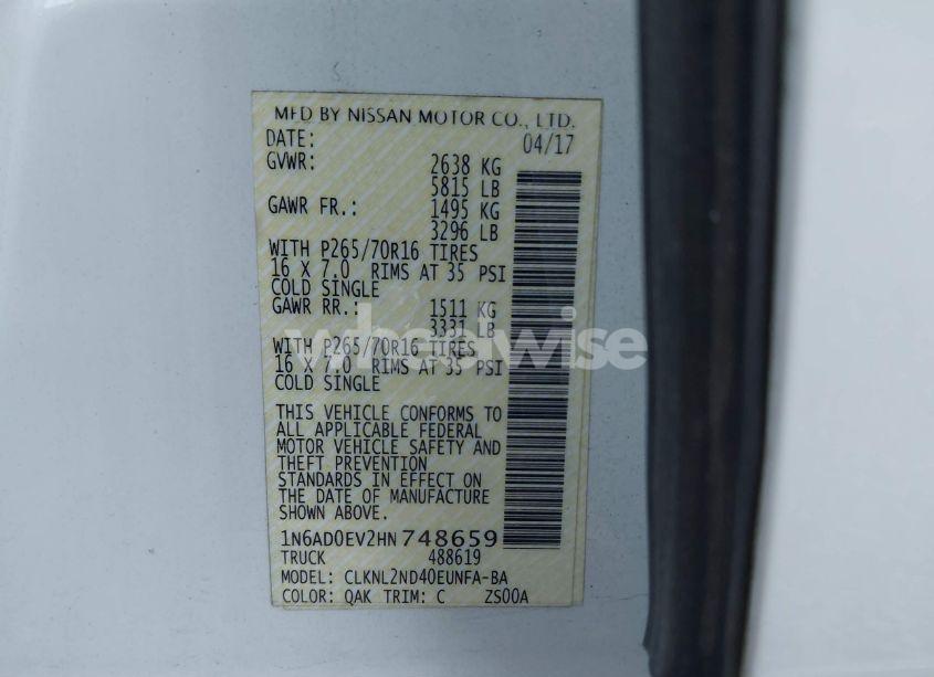 Photo 9 of 2017 Nissan Frontier SV (VIN 1N6AD0EV2HN748659)