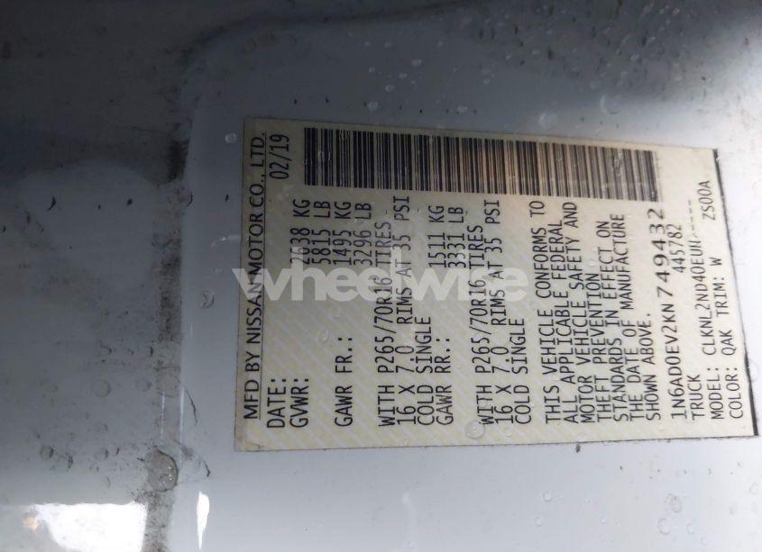 Photo 9 of 2019 Nissan Frontier SV (VIN 1N6AD0EV2KN749432)