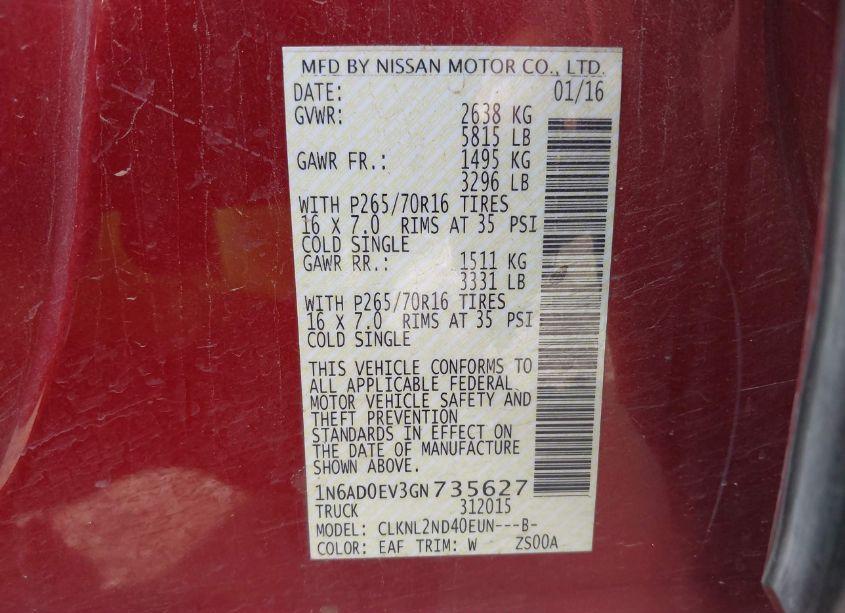 Photo 9 of 2016 Nissan Frontier SV (VIN 1N6AD0EV3GN735627)