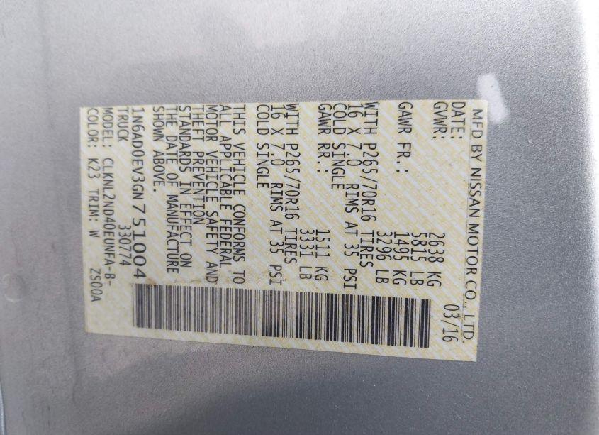 Photo 9 of 2016 Nissan Frontier SV (VIN 1N6AD0EV3GN751004)