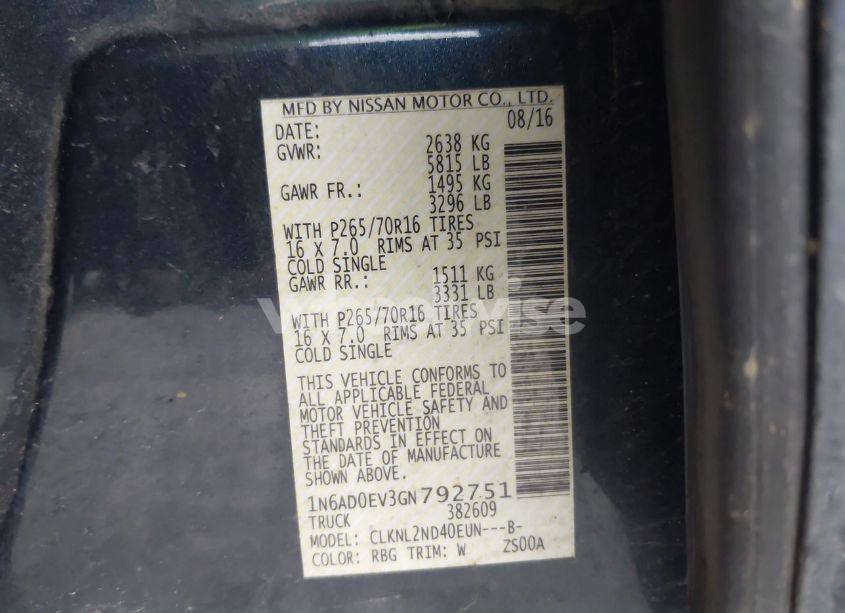 Photo 9 of 2016 Nissan Frontier SV (VIN 1N6AD0EV3GN792751)