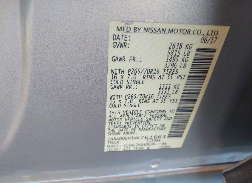 Photo 9 of 2017 Nissan Frontier SV (VIN 1N6AD0EV3HN761663)