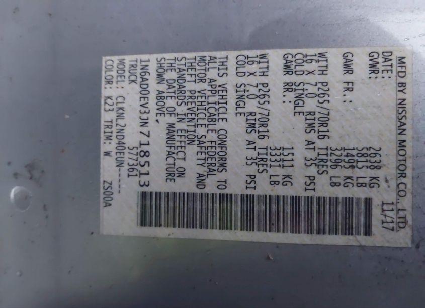 Photo 9 of 2018 Nissan Frontier SV (VIN 1N6AD0EV3JN718513)