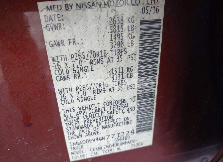 Photo 9 of 2016 Nissan Frontier SV (VIN 1N6AD0EV4GN771228)