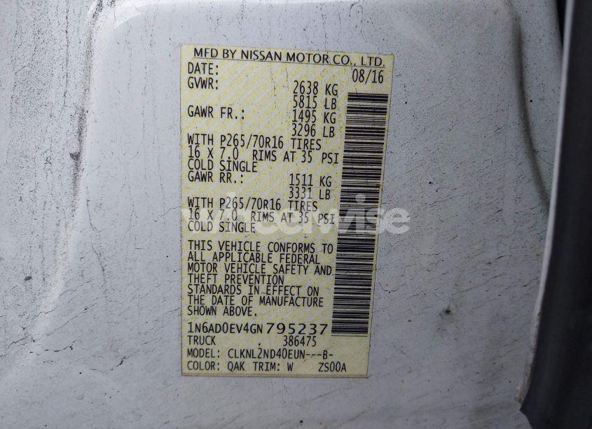 Photo 9 of 2016 Nissan Frontier PRO-4X/S/SL/SV (VIN 1N6AD0EV4GN795237)