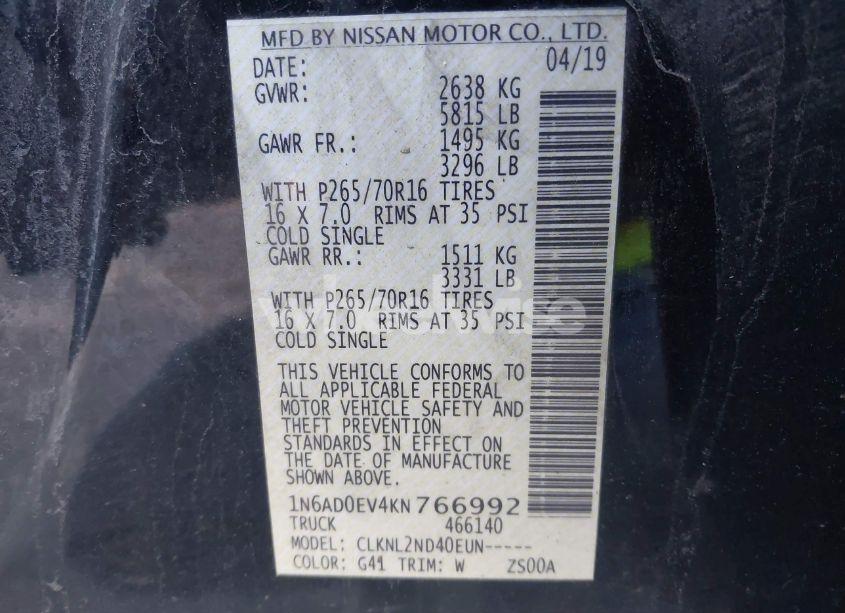 Photo 9 of 2019 Nissan Frontier SV (VIN 1N6AD0EV4KN766992)