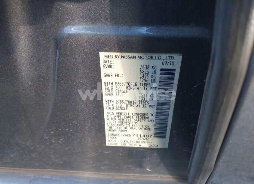 Photo 9 of 2019 Nissan Frontier SV (VIN 1N6AD0EV4KN791407)