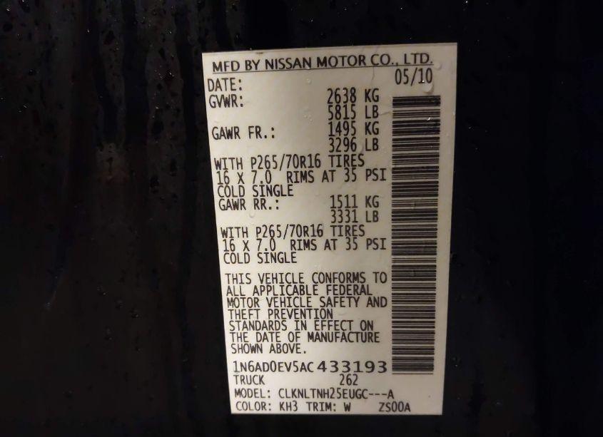 Photo 9 of 2010 Nissan Frontier SE (VIN 1N6AD0EV5AC433193)