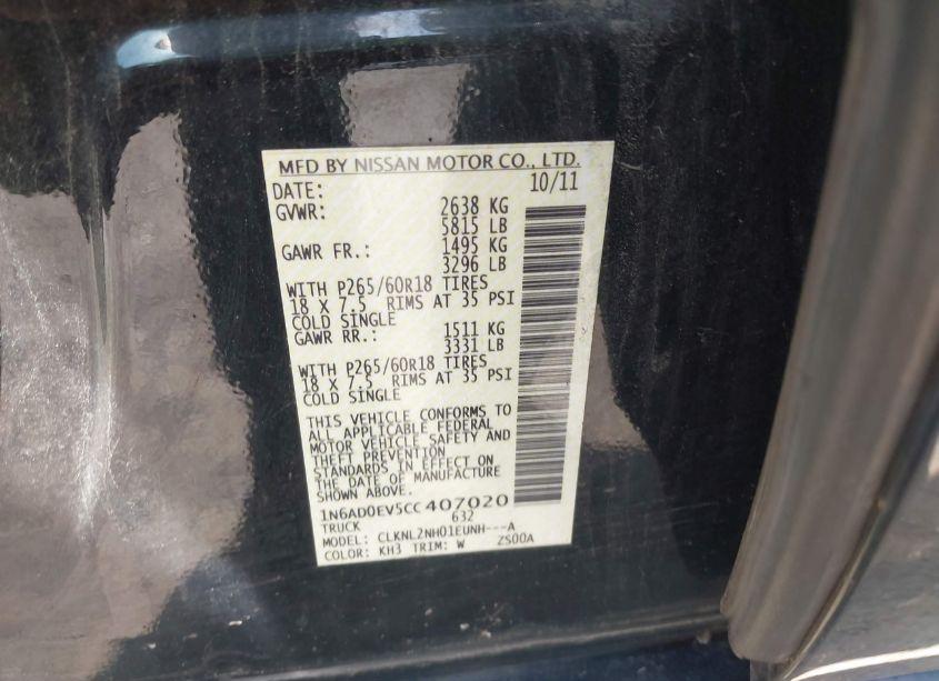 Photo 9 of 2012 Nissan Frontier SV (VIN 1N6AD0EV5CC407020)