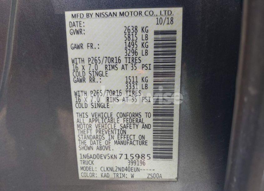 Photo 9 of 2019 Nissan Frontier SV (VIN 1N6AD0EV5KN715985)