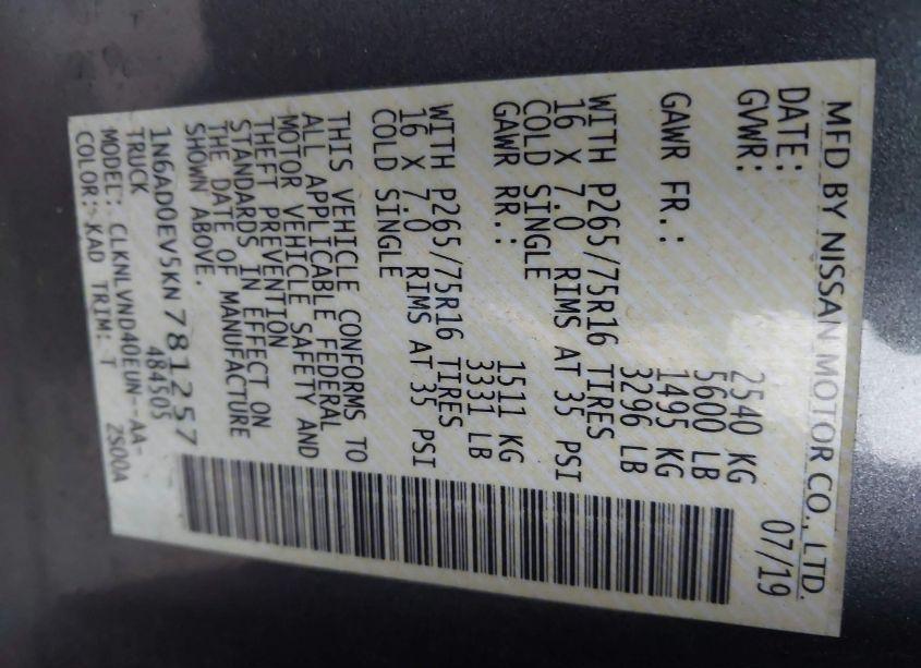 Photo 9 of 2019 Nissan Frontier PRO-4X (VIN 1N6AD0EV5KN781257)