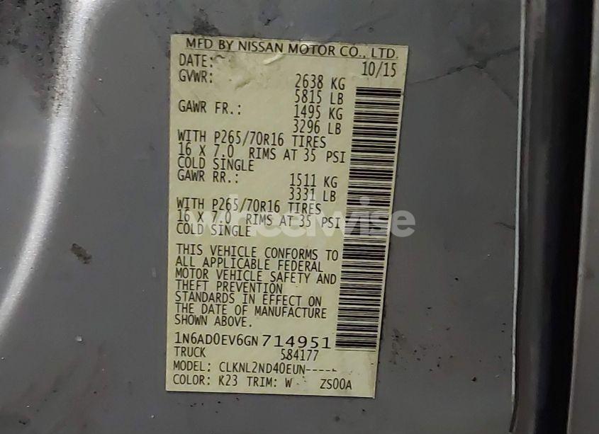 Photo 9 of 2016 Nissan Frontier SV (VIN 1N6AD0EV6GN714951)