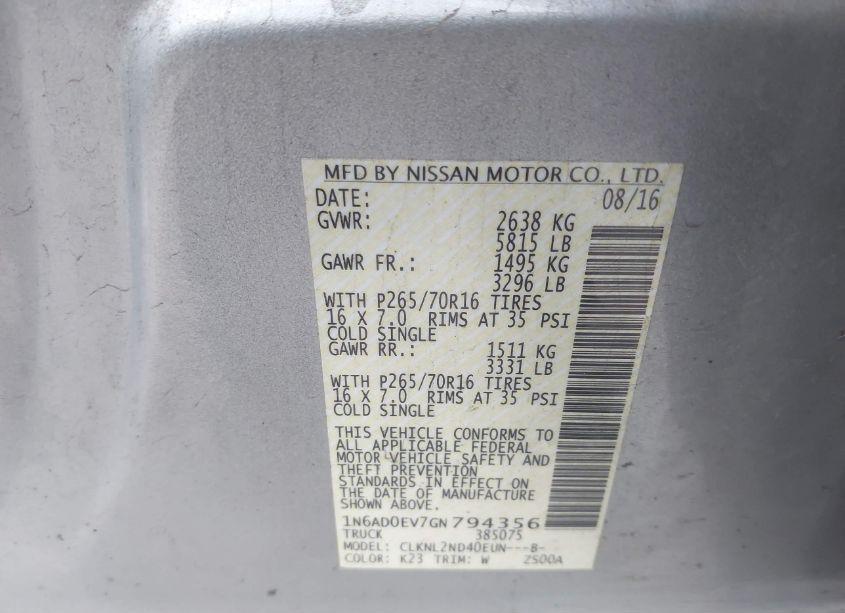 Photo 9 of 2016 Nissan Frontier SV (VIN 1N6AD0EV7GN794356)