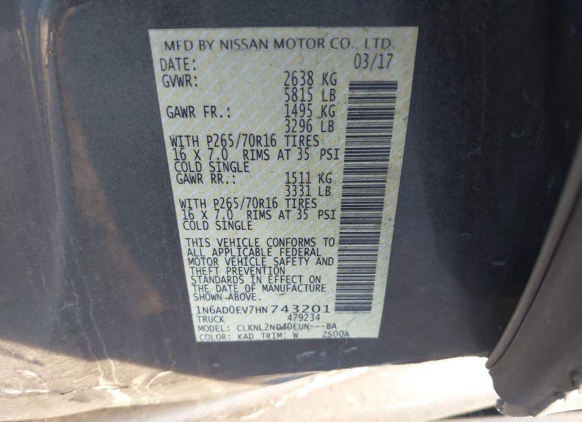 Photo 9 of 2017 Nissan Frontier SV (VIN 1N6AD0EV7HN743201)