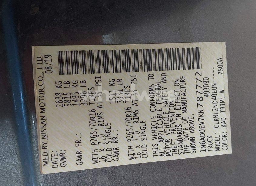 Photo 9 of 2019 Nissan Frontier SV (VIN 1N6AD0EV7KN787772)