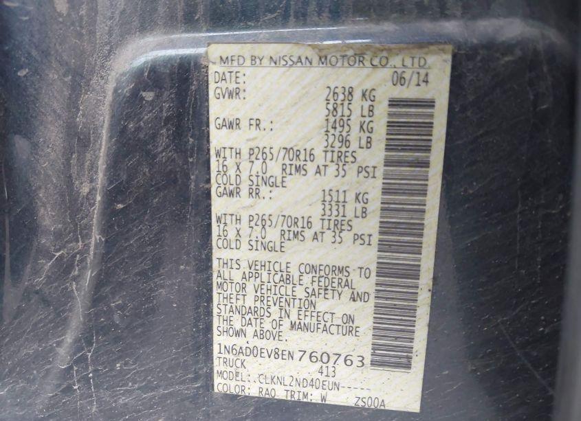 Photo 9 of 2014 Nissan Frontier PRO-4X/S/SL/SV (VIN 1N6AD0EV8EN760763)
