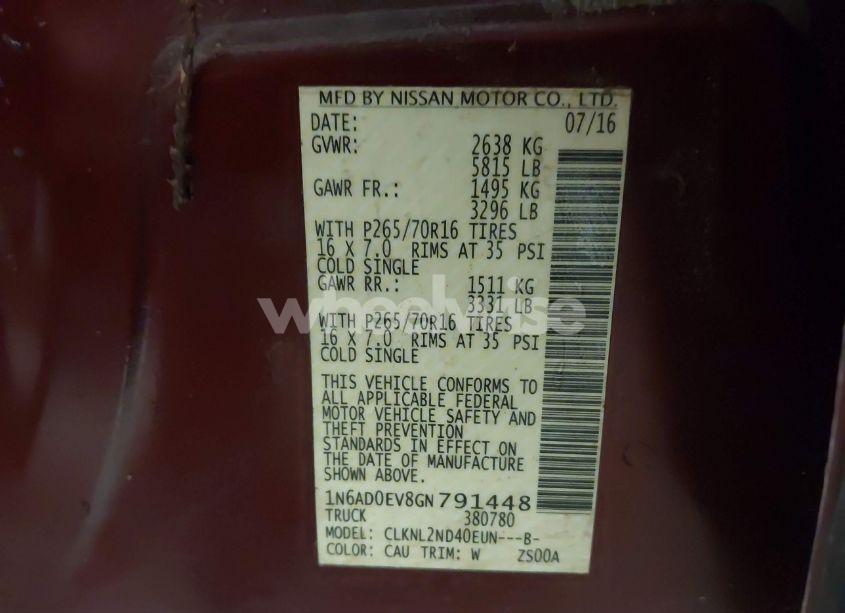 Photo 9 of 2016 Nissan Frontier SV (VIN 1N6AD0EV8GN791448)