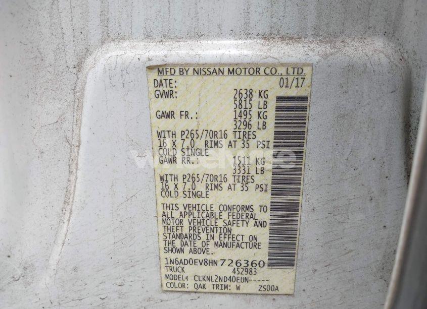 Photo 9 of 2017 Nissan Frontier SV (VIN 1N6AD0EV8HN726360)