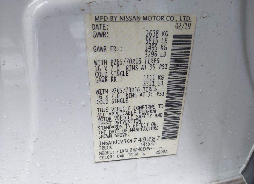 Photo 9 of 2019 Nissan Frontier SV (VIN 1N6AD0EV8KN749287)