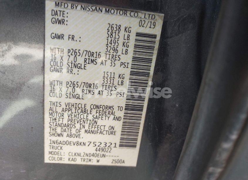 Photo 9 of 2019 Nissan Frontier SV (VIN 1N6AD0EV8KN752321)