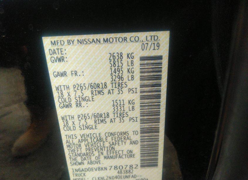 Photo 9 of 2019 Nissan Frontier SV (VIN 1N6AD0EV8KN780782)