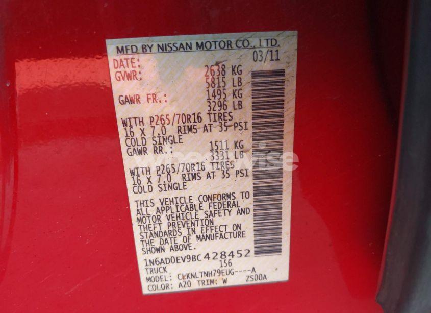 Photo 9 of 2011 Nissan Frontier SV (VIN 1N6AD0EV9BC428452)