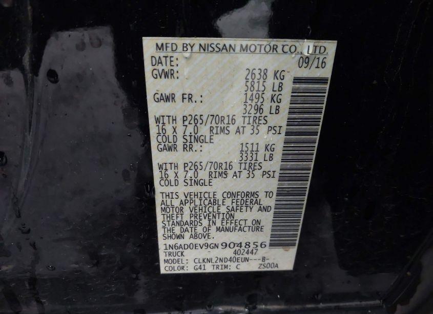 Photo 9 of 2016 Nissan Frontier SV (VIN 1N6AD0EV9GN904856)