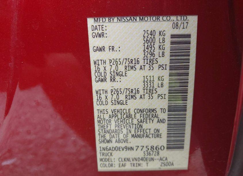 Photo 9 of 2017 Nissan Frontier PRO-4X (VIN 1N6AD0EV9HN775860)