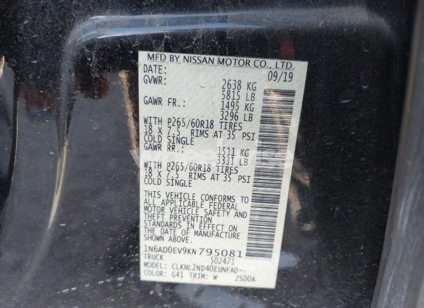 Photo 9 of 2019 Nissan Frontier SV (VIN 1N6AD0EV9KN795081)