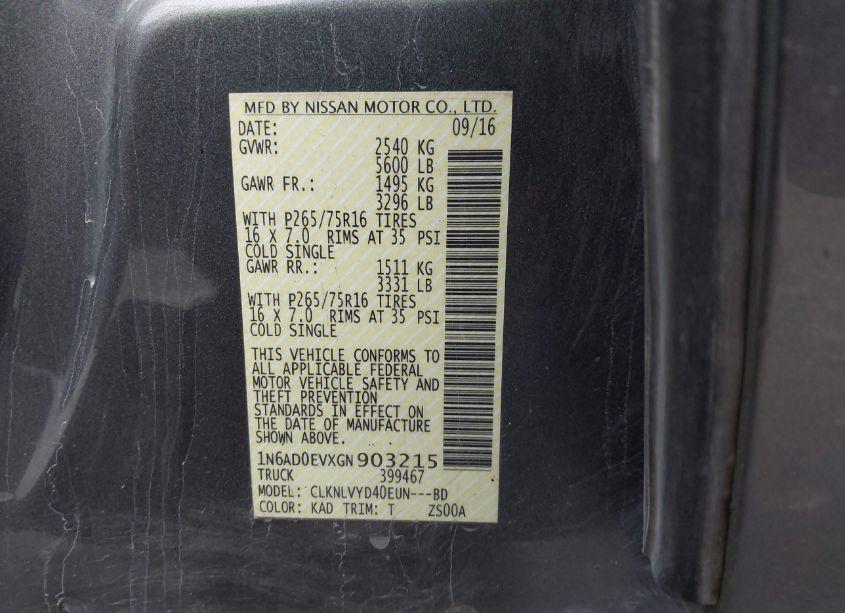 Photo 9 of 2016 Nissan Frontier PRO-4X (VIN 1N6AD0EVXGN903215)