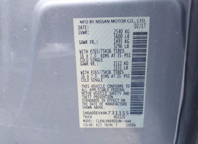 Photo 9 of 2017 Nissan Frontier PRO-4X (VIN 1N6AD0EVXHN731155)