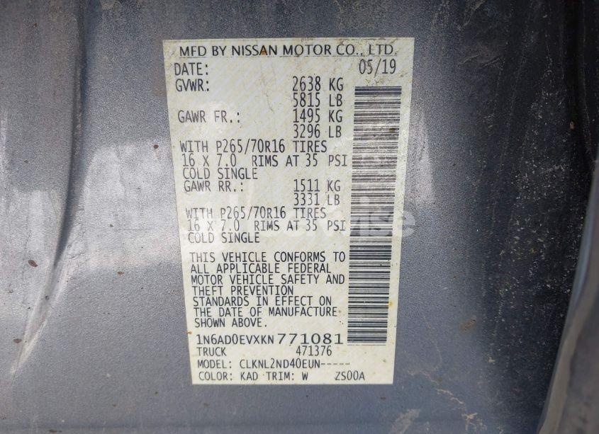 Photo 9 of 2019 Nissan Frontier SV (VIN 1N6AD0EVXKN771081)