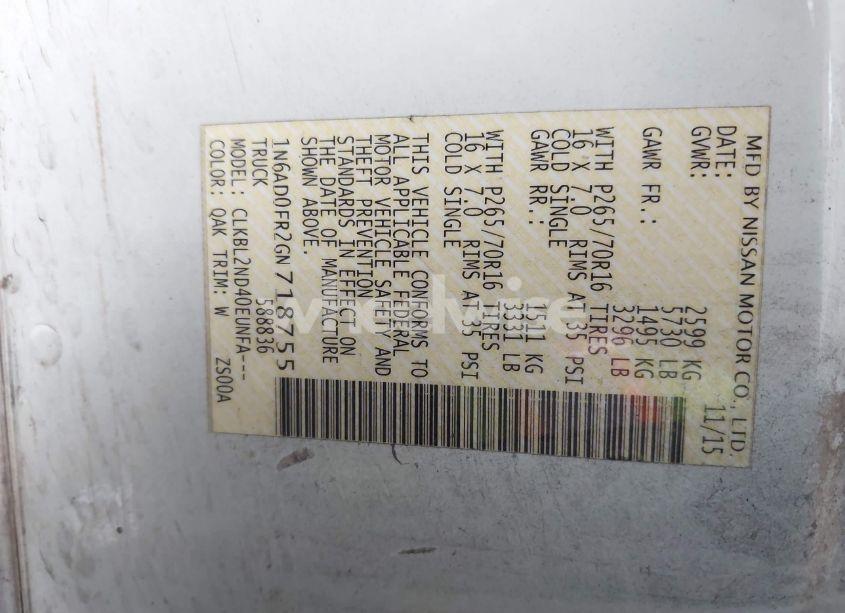 Photo 9 of 2016 Nissan Frontier SV (VIN 1N6AD0FR2GN718755)