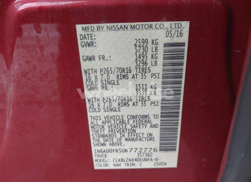 Photo 9 of 2016 Nissan Frontier SV (VIN 1N6AD0FR5GN772776)