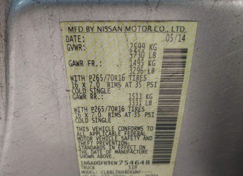 Photo 9 of 2014 Nissan Frontier SV (VIN 1N6AD0FR9EN754648)