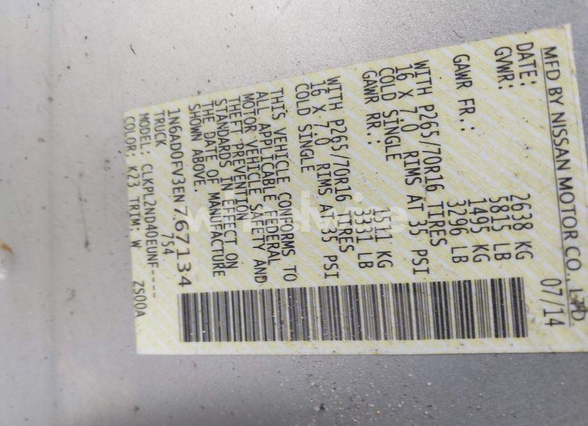 Photo 9 of 2014 Nissan Frontier SV (VIN 1N6AD0FV3EN767134)