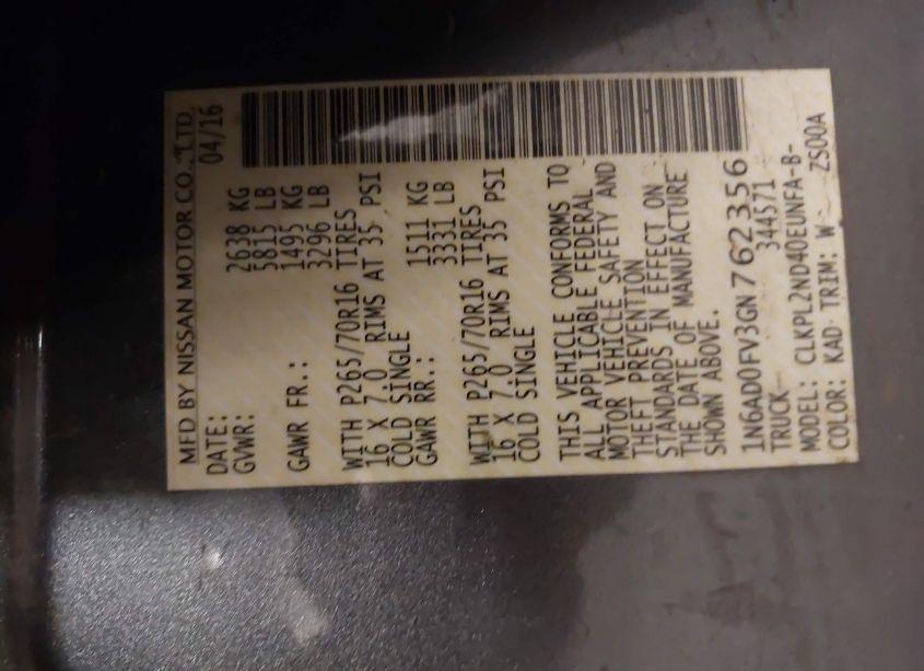 Photo 9 of 2016 Nissan Frontier SV (VIN 1N6AD0FV3GN762356)