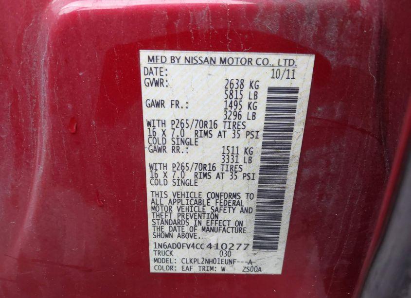 Photo 9 of 2012 Nissan Frontier SV/SL (VIN 1N6AD0FV4CC410277)