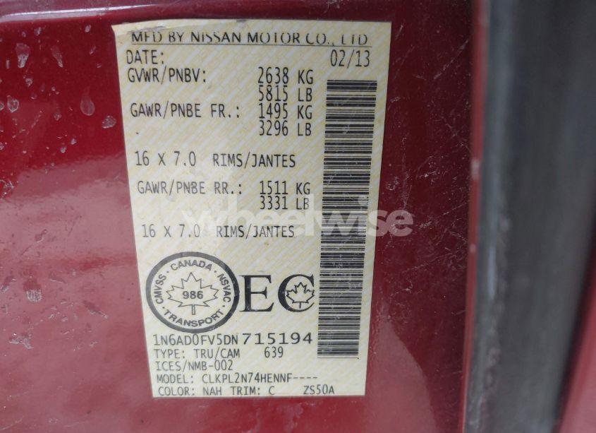 Photo 9 of 2013 Nissan Frontier SL/SV (VIN 1N6AD0FV5DN715194)